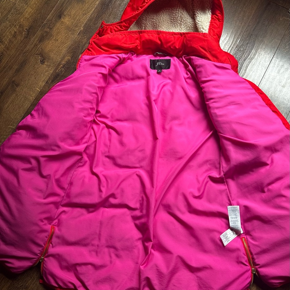 J. Crew Red Puffer Jacket with Pink Lining - Picture 2 of 6